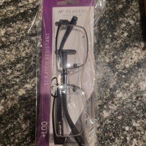 Reading Glasses -  w/Case  +1.00  M+ Metal - Birch Gun grey